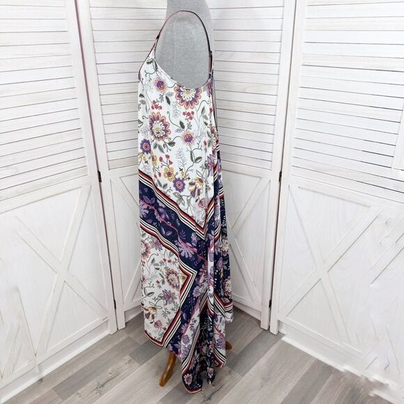 Nanette Lepore Floral Print Boho Sleeveless Maxi Slip Dress Blue Multi 4 - Picture 3 of 16